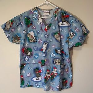 Uniform City Snowman/Bear Christmas Scrub Top